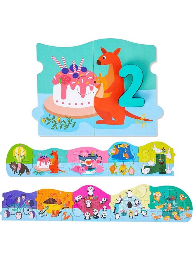 Baybee 2 in 1 Wooden Number Counting Puzzles for Kids, Montessori Learning board Toys with Animals, Jigsaw Puzzle, Numbers Puzzles Early Educational Puzzle Toys for Kids 2+Years Boys Girls (Numbers) - Image 1