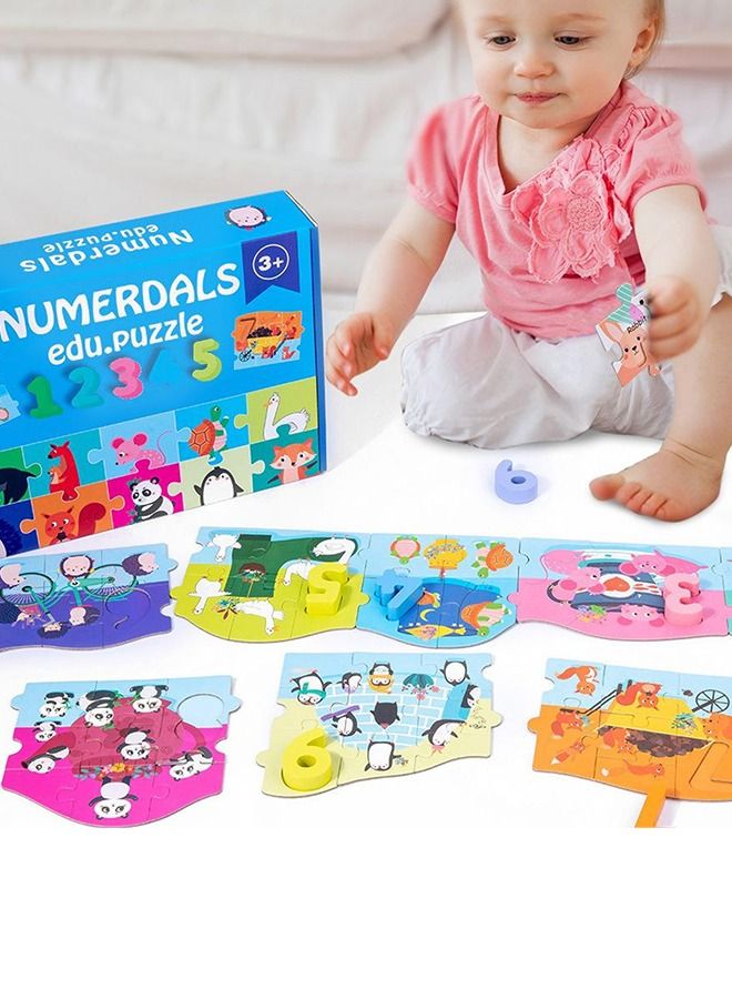 Baybee 2 in 1 Wooden Number Counting Puzzles for Kids, Montessori Learning board Toys with Animals, Jigsaw Puzzle, Numbers Puzzles Early Educational Puzzle Toys for Kids 2+Years Boys Girls (Numbers) - Image 2