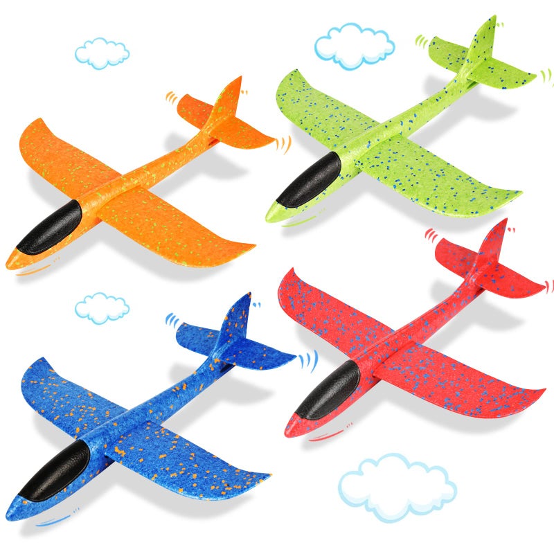 VCOSTORE 4 Pack Foam Airplanes,17.3" Large Throwing Foam Glider Plane,2 Flight Mode Flying Styrofoam Toys Gifts for Kids Boys Girls 3 4 5 6 7 8 9 10 11 12 Years Old - Image 1