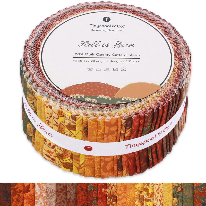 Tinyspool & Co. Jelly Roll Fabric Strips for Quilting, Crafting, and Sewing, 40 Strip Assorted Bundle, Soft Cotton for Blanket, Rug, Upholstery, Home Decor, and Purse Making, Fall is Here - Image 1