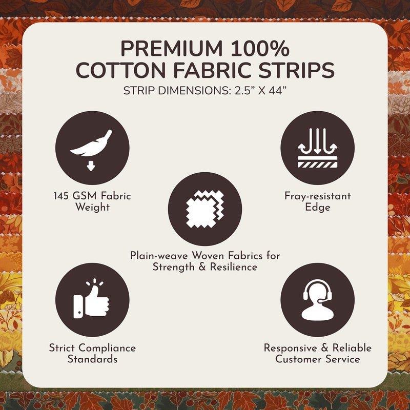 Tinyspool & Co. Jelly Roll Fabric Strips for Quilting, Crafting, and Sewing, 40 Strip Assorted Bundle, Soft Cotton for Blanket, Rug, Upholstery, Home Decor, and Purse Making, Fall is Here - Image 5