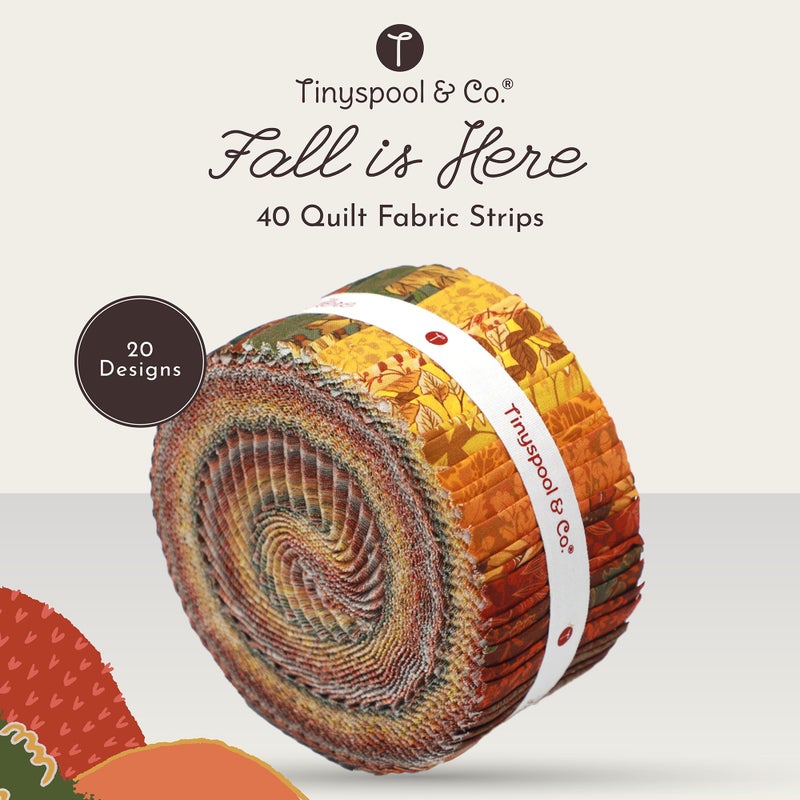 Tinyspool & Co. Jelly Roll Fabric Strips for Quilting, Crafting, and Sewing, 40 Strip Assorted Bundle, Soft Cotton for Blanket, Rug, Upholstery, Home Decor, and Purse Making, Fall is Here - Image 2