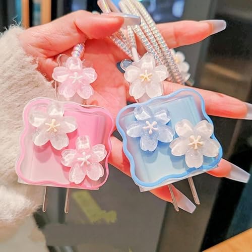 VNJ ACCESSORIES Protective Charger Case for iPhone 18W 20W iPhone 17 16 15 14 13 12 11 Pro Max Charging Cable Charger Protective Cover Data Cable Protective Sleeve-NEW Blue Flower - Image 5