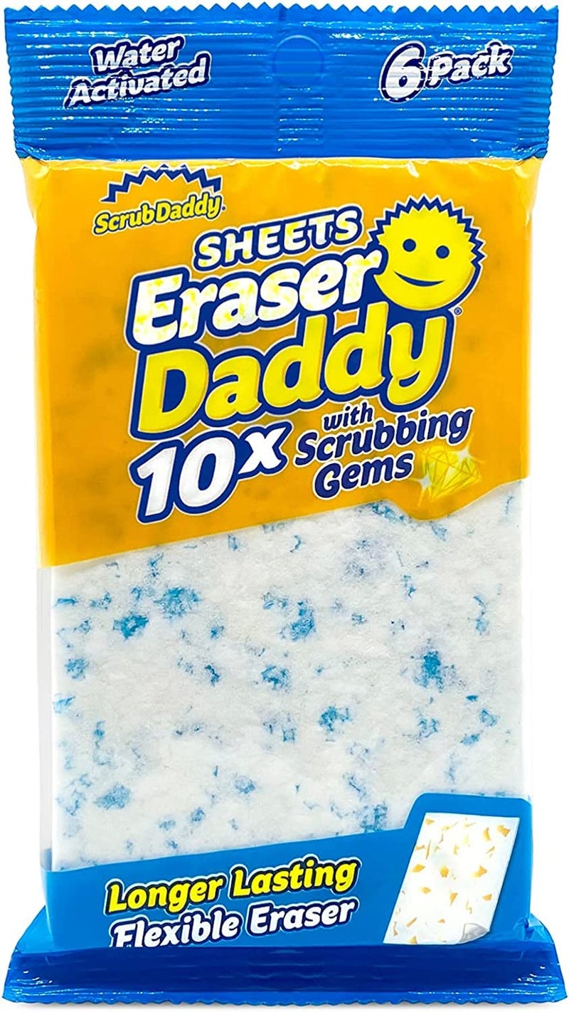 Scrub Daddy Eraser Daddy Sheets - 10x More Durable Than Traditional Erasers with Scrubbing Gems - Removes Dirt, Scuffs & Stains - Water-Activated (6 Pack) - Image 1