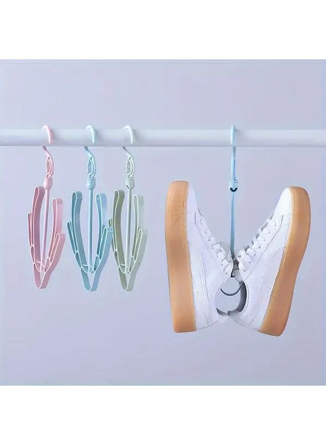 Random Color 3PCS Double Hook Shoe Rack Set Windproof Balcony Storage Organizer Thickened Plastic No Drill Drying Rack - Image 5