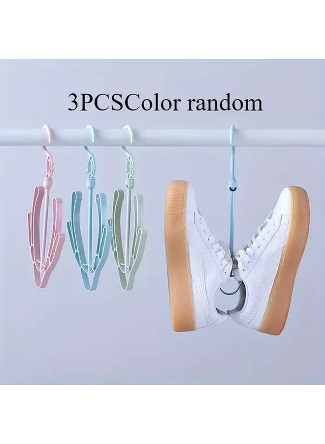 Random Color 3PCS Double Hook Shoe Rack Set Windproof Balcony Storage Organizer Thickened Plastic No Drill Drying Rack - Image 1