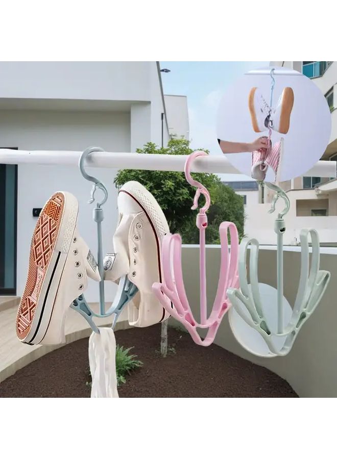 Random Color 3PCS Double Hook Shoe Rack Set Windproof Balcony Storage Organizer Thickened Plastic No Drill Drying Rack - Image 2