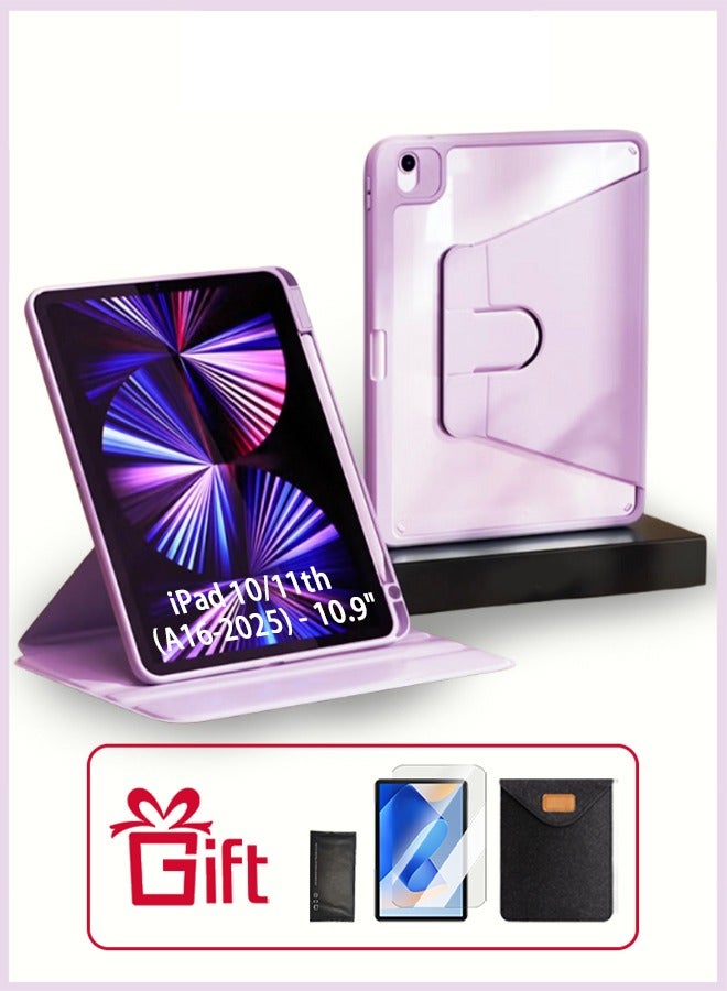 iPad 11th Generation Case (A16 2025) And iPad 10th 10.9 Inch Case With Pen Slot/Tablet 360° Rotating iPad Case/Auto Sleep/Wake Slim Stand/Transparent Tpu Protective Case/AED 29 Gift Set Anti-Glare Protective Film/Felt Tablet Pouch- Purple - Image 1
