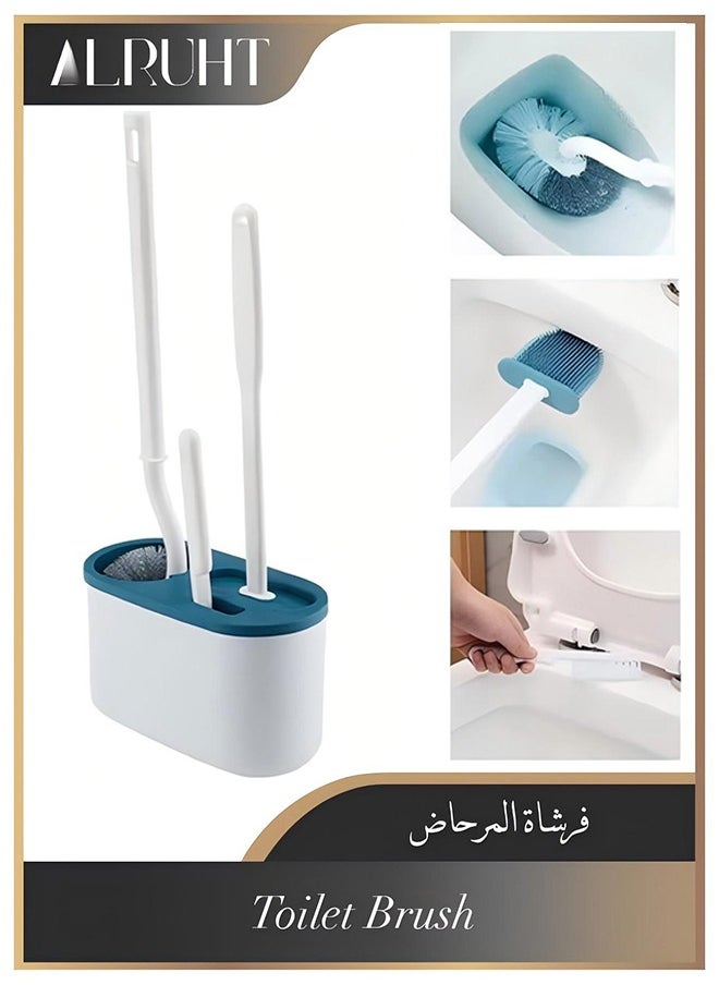 Alruht Toilet Brush, Silicone Toilet Brushes with Flexible Bristles, Toilet Brush with Quick-Drying Holder Set for Bathroom Blue  - Image 1