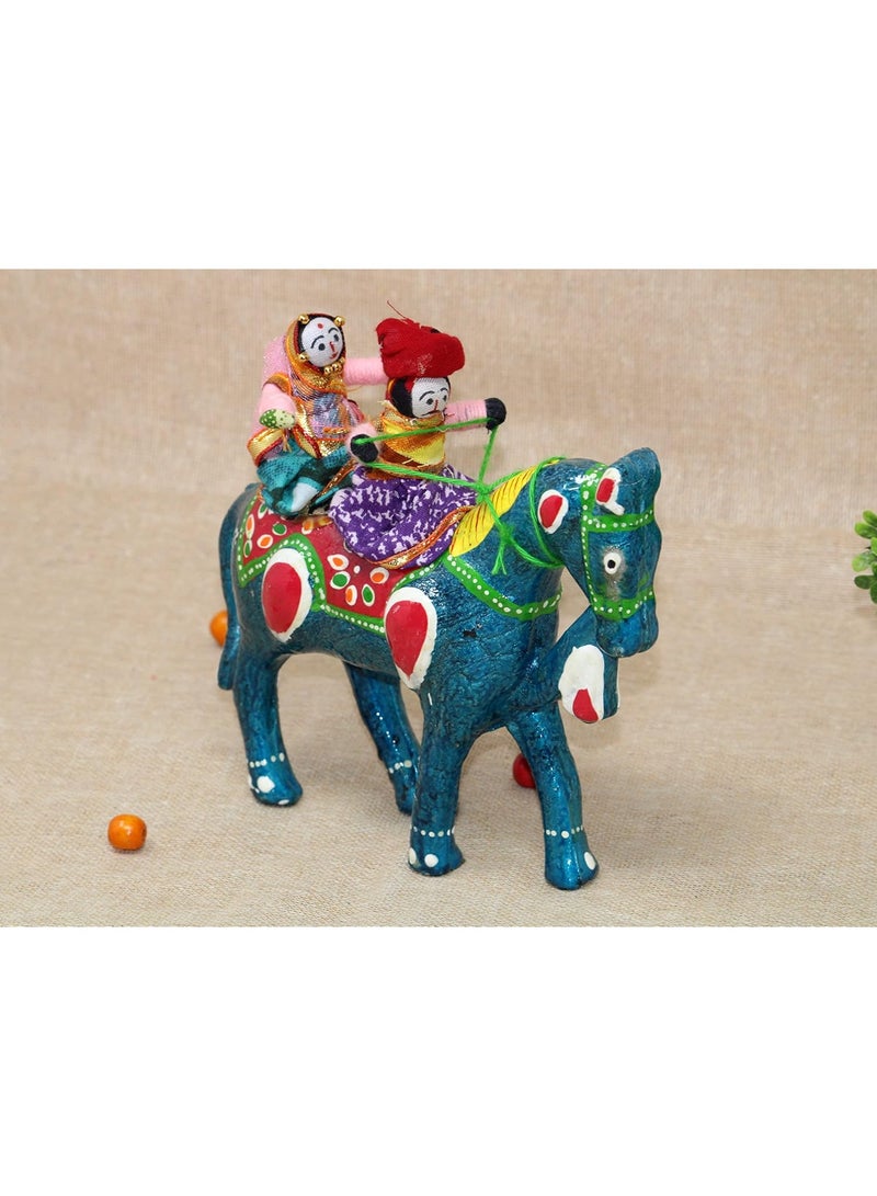 JH Gallery Handmade Recycled Material Figurines Rajasthani Doll Couple Rider Idol Showpiece, Multicolor (18 * 16 * 5cm) (Horse) - Image 1