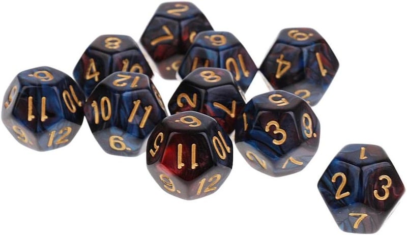 klarako10 Pieces of D12 12klarakoSided Polyhedral Dice for , Dice Set, Gift klarakoRed Blue, 12mm - Image 2