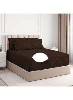 BSB HOME BSB HOME Cotton Solid/Stripes 220 TC Elasticated Fitted King Size Bedsheets with 2 Pillow Covers | Breathable | Size -78X72+10 Inches Deep Pocket Home-Hotels-Hospital-Guest House- Coffee  - Image 1