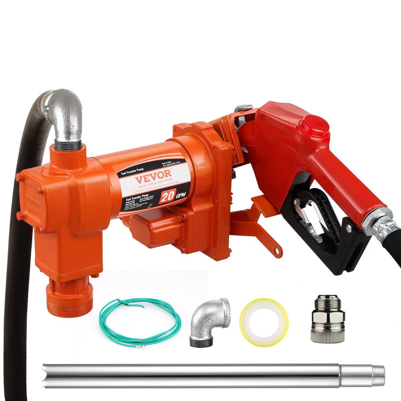 VEVOR Fuel Transfer Pump 12V DC 20 GPM 14 HP Gasoline Extractor Pump with Automatic Nozzle Discharge Hose Suction Pipe for Gasoline Diesel Kerosene Ethanol Methanol Blends and Biodiesel - Image 2