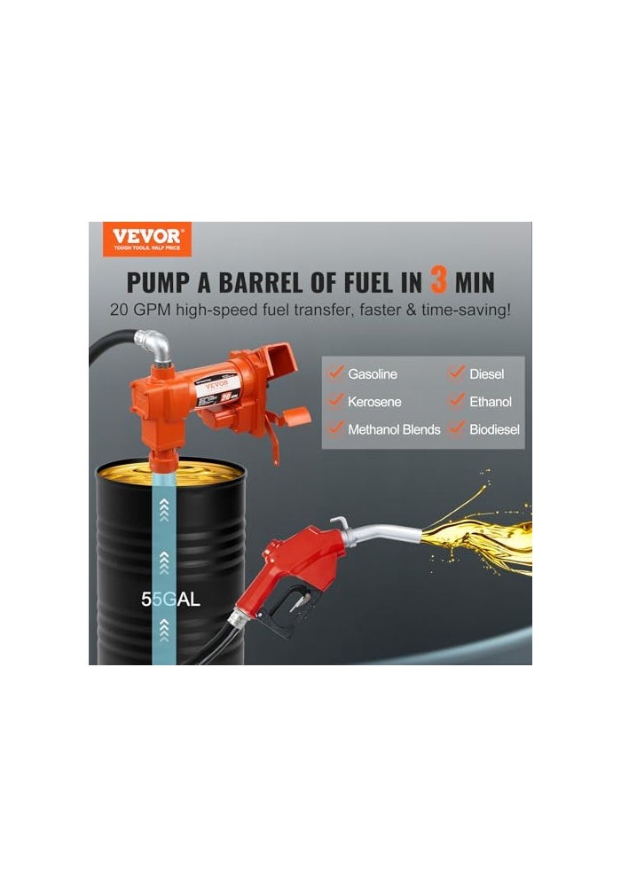 VEVOR Fuel Transfer Pump 12V DC 20 GPM 14 HP Gasoline Extractor Pump with Automatic Nozzle Discharge Hose Suction Pipe for Gasoline Diesel Kerosene Ethanol Methanol Blends and Biodiesel - Image 3