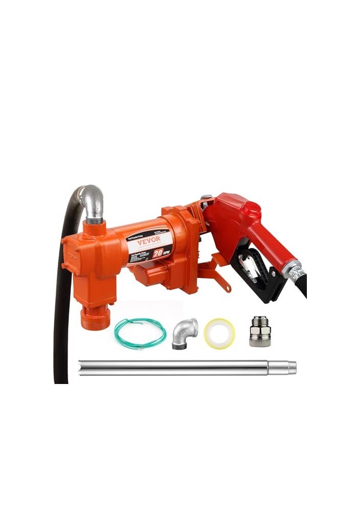 VEVOR Fuel Transfer Pump 12V DC 20 GPM 14 HP Gasoline Extractor Pump with Automatic Nozzle Discharge Hose Suction Pipe for Gasoline Diesel Kerosene Ethanol Methanol Blends and Biodiesel - Image 1