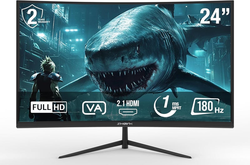SHARX 24" Gaming Monitor, 180hz Refresh Rate, 1ms (MPRT) Response Time, Curved VA, 2.1HDMI, Back Light Sync, Fixed Stand, Free Sync, G-Sync Compatible. - Image 1