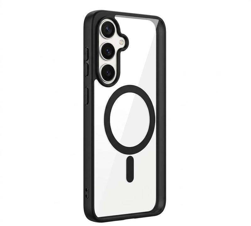 Clear Magnetic Case Compatible with Samsung Wireless Charging Support, Full ProtectionShockproof Transparent Cover with Strong Magnet Slim Design (Black, Samsung Galaxy A55)