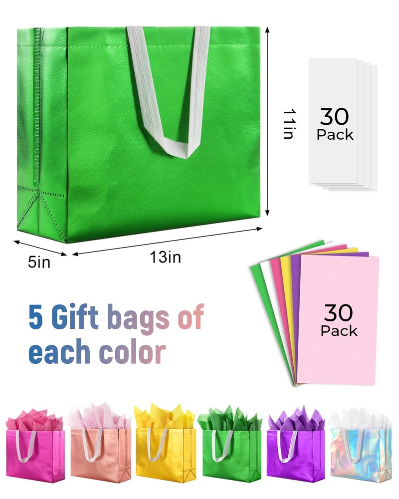 Lzerking Gift Bags with Handles 30 Pack 13x5x11in Includes Tissue Paper Colorful Reusable Gift Bags for Parties, Birthdays, Weddings, Holidays - Image 2