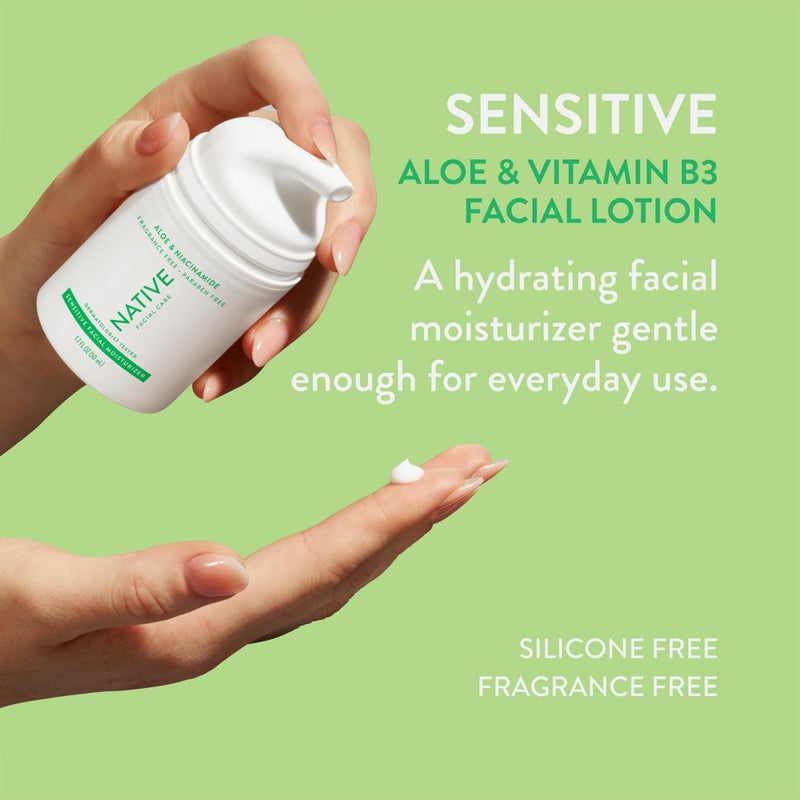 Native Sensitive Daily Facial Moisturizer Gentle Face Lotion Hydrating Cream for Women and Men with Vitamin B3 & Aloe Lightweight Non Greasy Formula - 1.7 fl oz - Image 2