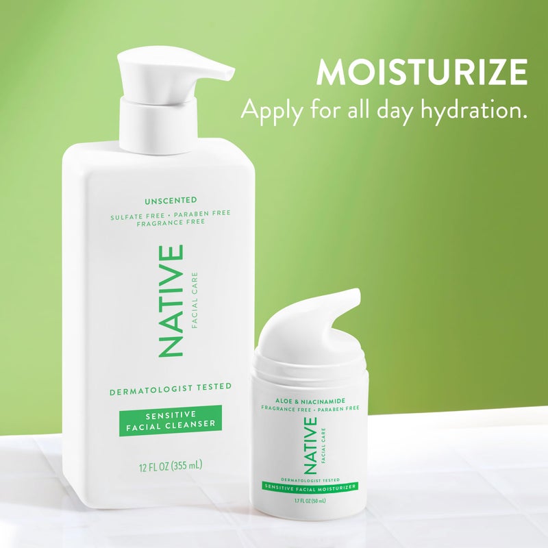 Native Sensitive Daily Facial Moisturizer Gentle Face Lotion Hydrating Cream for Women and Men with Vitamin B3 & Aloe Lightweight Non Greasy Formula - 1.7 fl oz - Image 3