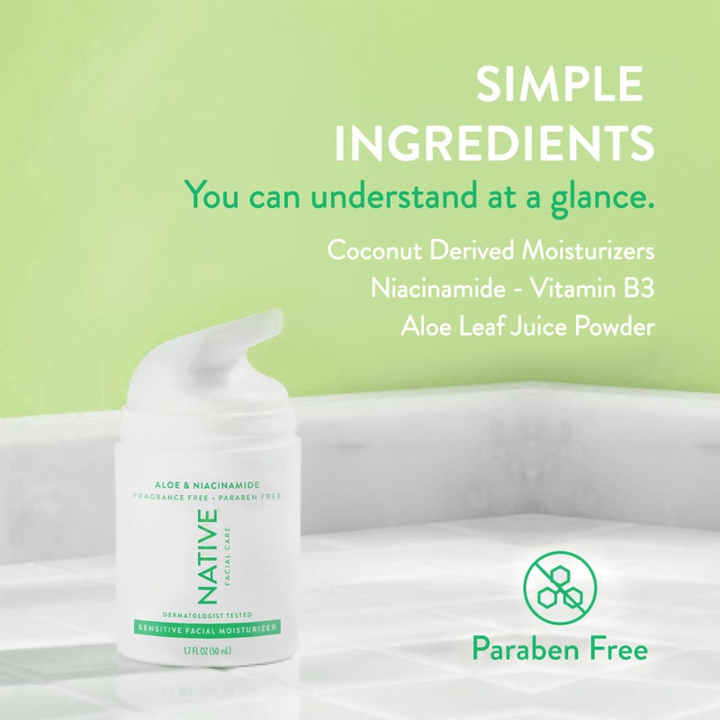 Native Sensitive Daily Facial Moisturizer Gentle Face Lotion Hydrating Cream for Women and Men with Vitamin B3 & Aloe Lightweight Non Greasy Formula - 1.7 fl oz - Image 4