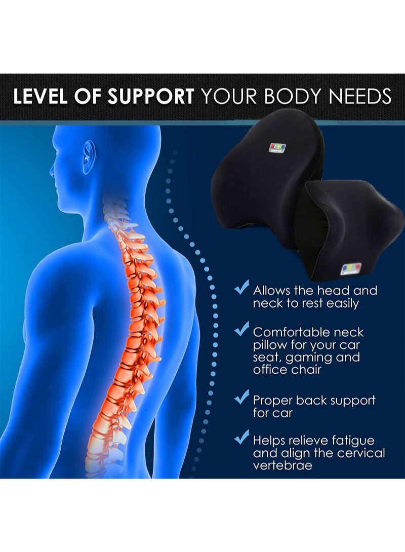 إزدنك دعامة ظهر السيارة داعم للفقرات القطنية طقم وسادة رقبة السيارة والسيارة لتخفيف إجهاد القيادة وسادة رغوة الذاكرة المريحة للسيارة وتريح رقبتك وظهرك - Image 4