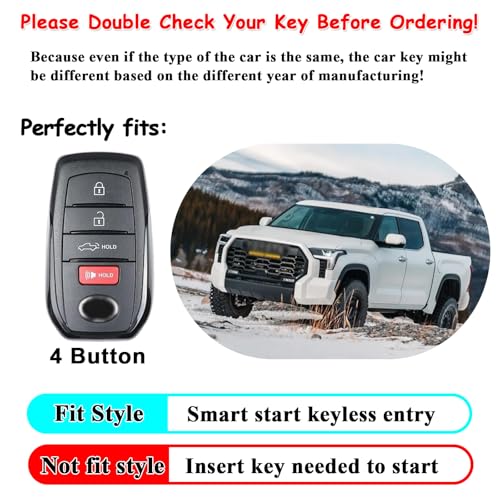 EASYANT Genuine Leather Car Key Fob Cover for Toyota Tundra Sienna Sequoia 2021-2026 Smart Key Protector Shell Case 4 Buttons Black - Image 2