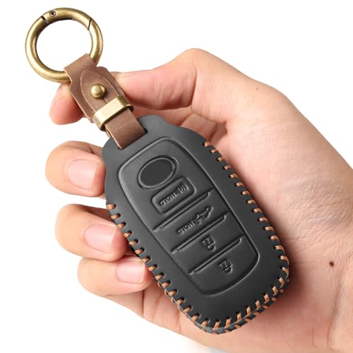 EASYANT Genuine Leather Car Key Fob Cover for Toyota Tundra Sienna Sequoia 2021-2026 Smart Key Protector Shell Case 4 Buttons Black - Image 1