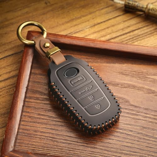 EASYANT Genuine Leather Car Key Fob Cover for Toyota Tundra Sienna Sequoia 2021-2026 Smart Key Protector Shell Case 4 Buttons Black - Image 4
