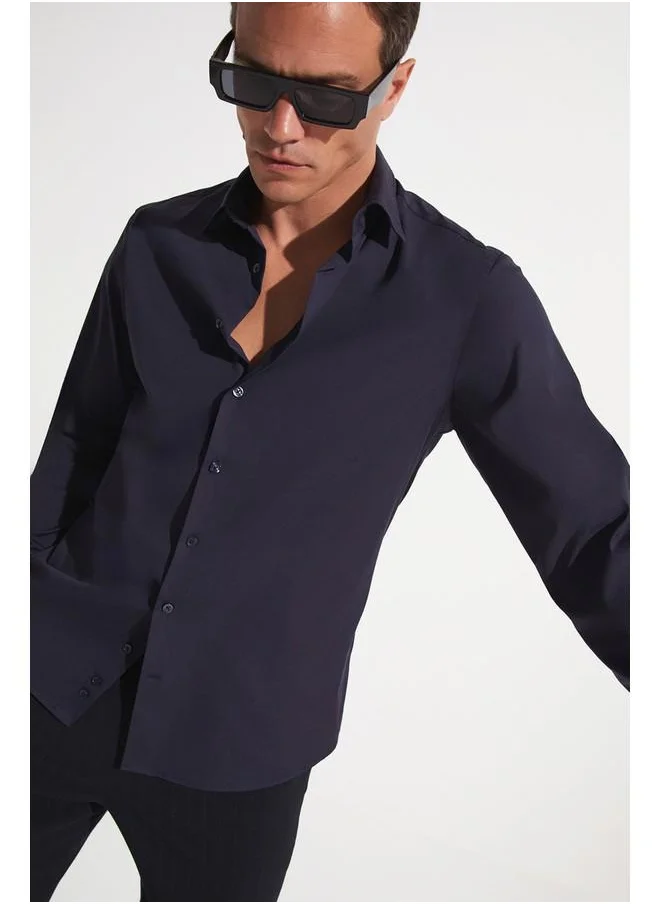 جون June Exclusive Men Long Sleeve Slim Fit Shirt Navy