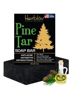 Herblov All Natural Pine Tar Soap Bar 4Oz -Cleansing Anti Acne Eczema Psoriasis Itch Relief Pine Tar Face & Body Wash Cleanser - Pure Goat’S Milk Soap With Oatmeal, Charcoal, Essential Oils Made In Usa  - Image 1