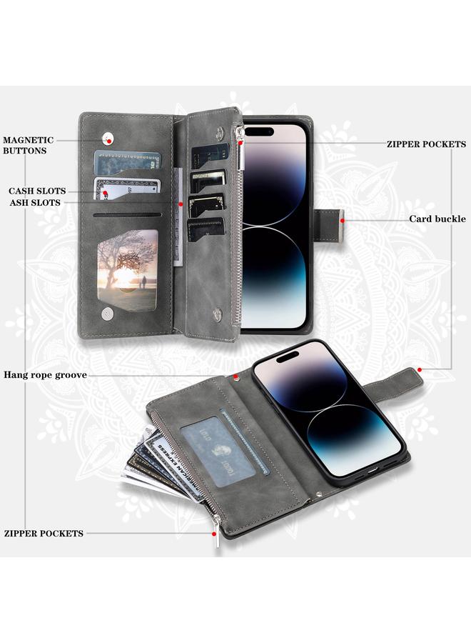 اس-توب جراب هاتف iPhone 15 Pro Max مصنوع من الجلد متعدد البطاقات بسحاب - Image 4