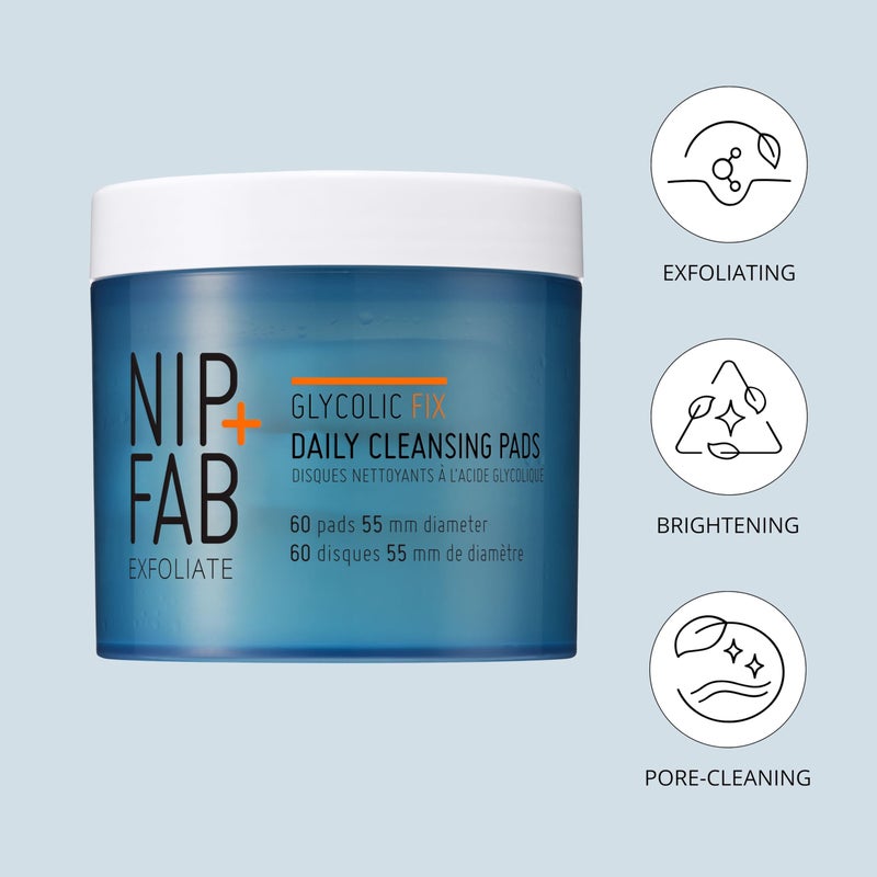 NIP+FAB Nip + Fab Glycolic Acid Fix Daily Cleansing Pads for Face with Hyaluronic Acid, Witch Hazel, Exfoliating Resurfacing AHA Facial Cleanser for Exfoliation Even Skin Tone Brighten Skin, 60 Pads - Image 4