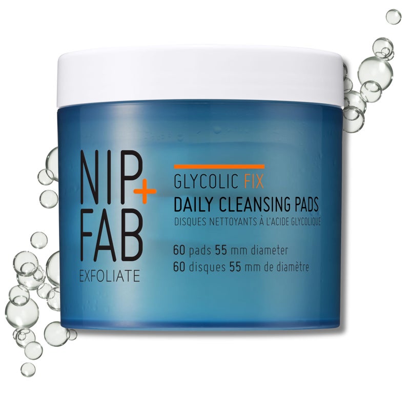 NIP+FAB Nip + Fab Glycolic Acid Fix Daily Cleansing Pads for Face with Hyaluronic Acid, Witch Hazel, Exfoliating Resurfacing AHA Facial Cleanser for Exfoliation Even Skin Tone Brighten Skin, 60 Pads - Image 1