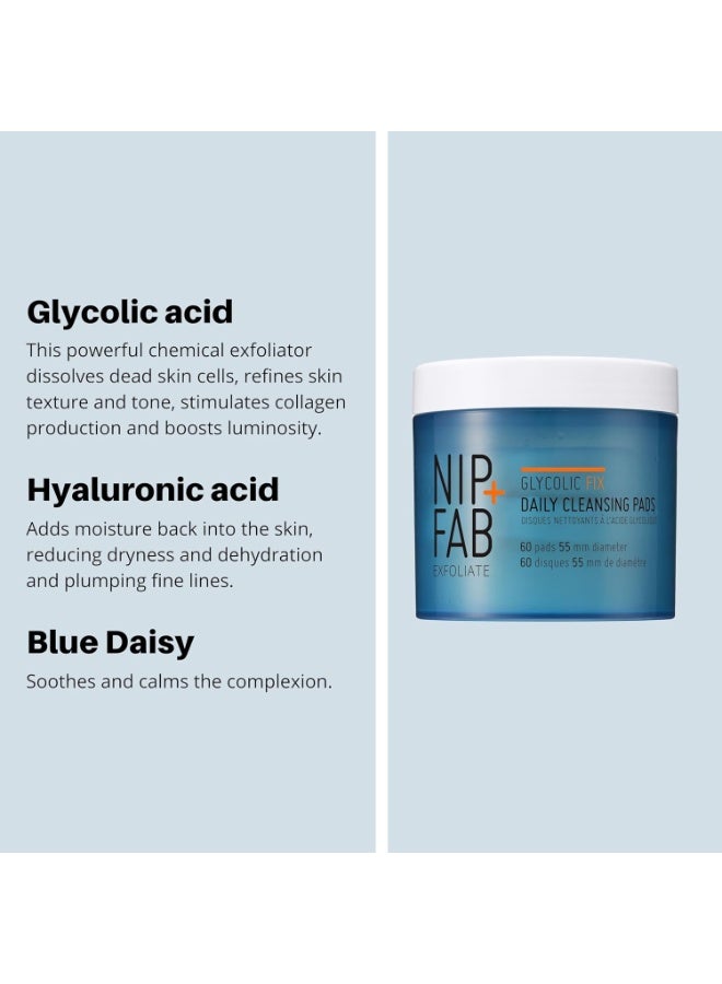 Nip+Fab Glycolic Acid Fix Daily Cleansing Pads for Face with Hyaluronic Acid, Witch Hazel, Exfoliating Resurfacing AHA Facial Cleanser for Exfoliation Even Skin Tone Brighten Skin, 60 Pads - Image 4