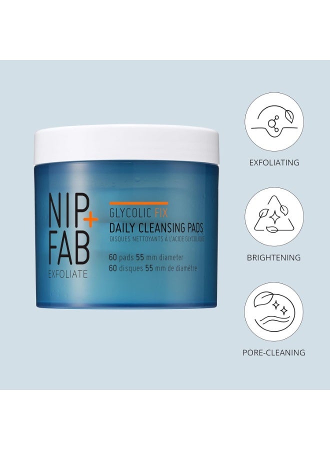 Nip+Fab Glycolic Acid Fix Daily Cleansing Pads for Face with Hyaluronic Acid, Witch Hazel, Exfoliating Resurfacing AHA Facial Cleanser for Exfoliation Even Skin Tone Brighten Skin, 60 Pads - Image 3