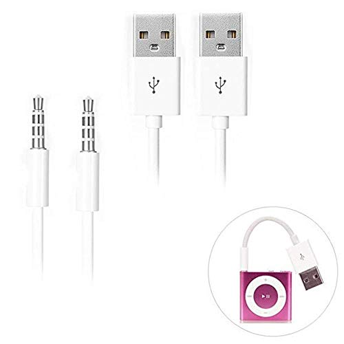 iAbler iPod Shuffle Cable, 2 Pack 3.5mm Jack/Plug to USB USB Power Charger Sync Data Transfer Cable for iPod Shuffle 3rd 4th 5th MP3/MP4 - Image 1