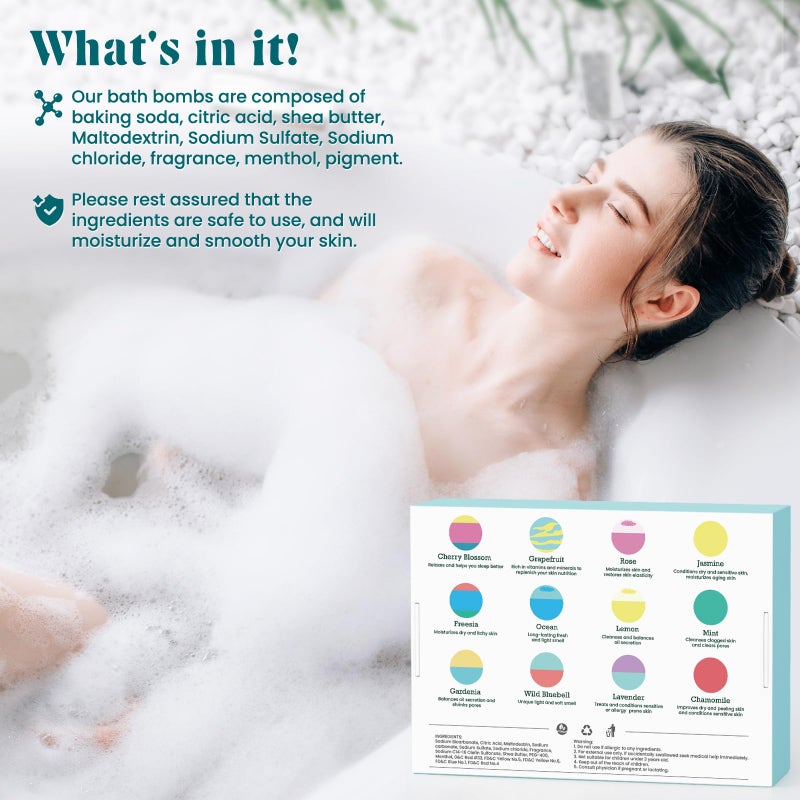 ZenBombs Bath Bombs for Women, 12pcs Handmade Natural Bath Bomb, Stocking Stuffers, Mothers Day Presents for Mom, Bath Bomb with Shea Butter, White Elephant, Valentines Day Gifts for Her and Him - Image 5