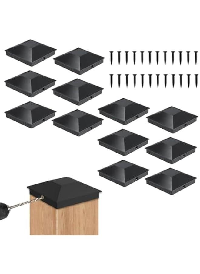 Generic 12 Pcs Plastic Fence Post Caps,4X4 (3.625X3.625) Inch Black Plastic Square Fence Top Caps, Waterproof and UV Resistant Reusable, with 24pcs Screws, Prevent Fence Posts from Cracking (Black) - Image 1