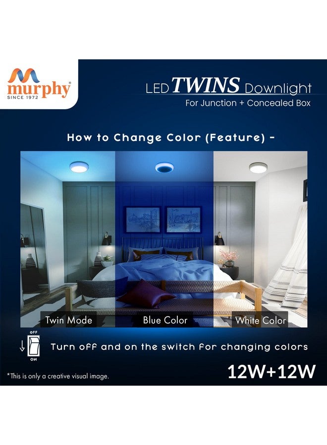 Murphy 2-in-1 12W+12W Double Color Round LED Deep Junction & Concealed Box Light (Cool White+Blue, Pack of 15) - Image 3