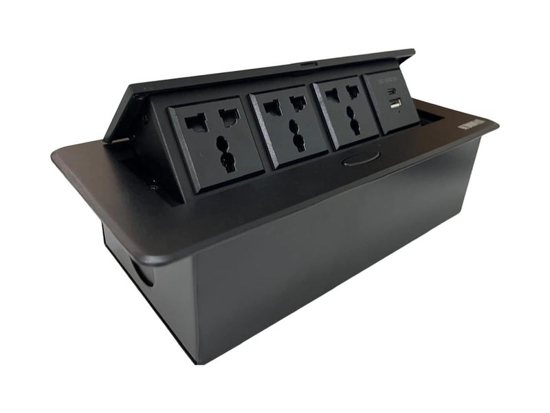 Audiovan Hydraulic Cable Cubby Pop Up Conference Box, Cable Manager Socket Electrical Box With 3 Power Socket and 2 USB socket A+C type Charger (Black popup Box 3 Power) - Image 3