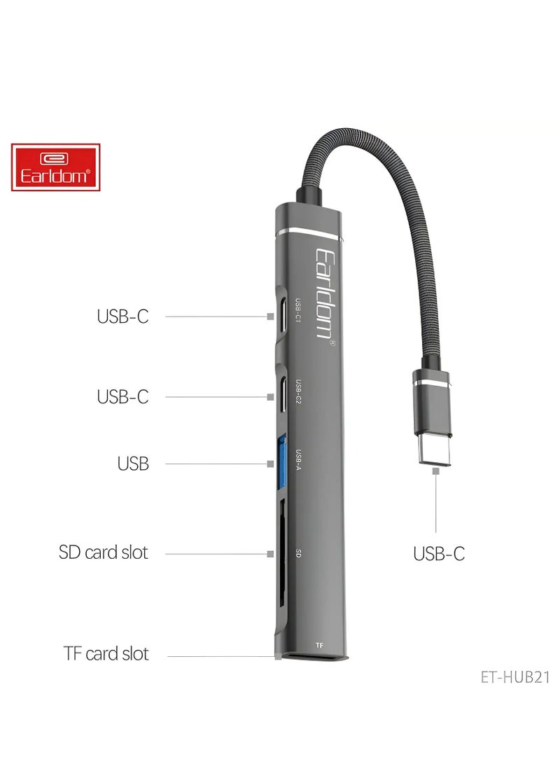 Earldom 5 in 1 adapter docking station USB type-C HUP21 for computer and mobile phone , High quality mini , Multi-port (2 USB type-C, USB 3.0, TF support , SD support) - Image 2