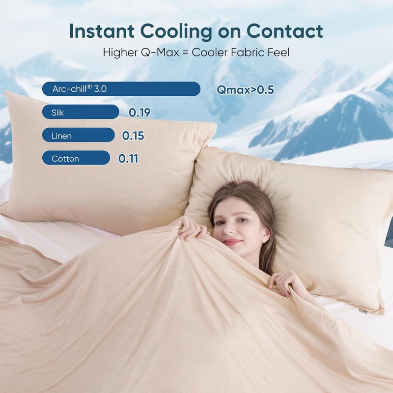 Elegear Cooling Blanket - Beige | Q-Max>0.5 Cooling Fabric for Night Sweats & Menopause, 59"x79" - Image 3