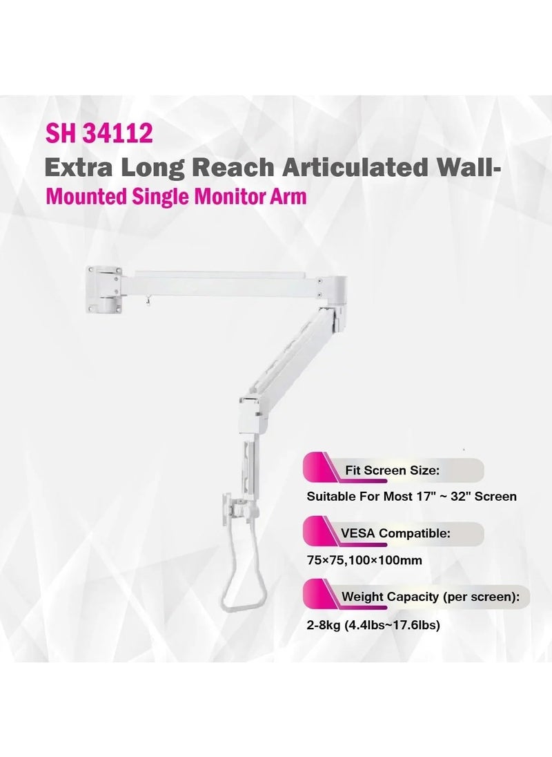 Skill Tech Extra Long Reach Articulated Wall-Mounted Single Monitor Arm - SH34 112.  - Image 4