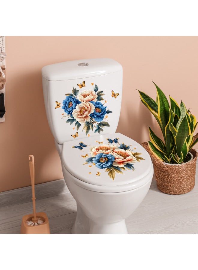 3D Embossed Peony & Butterfly Toilet Sticker, Waterproof Removable Bathroom Decor Decal - Image 3