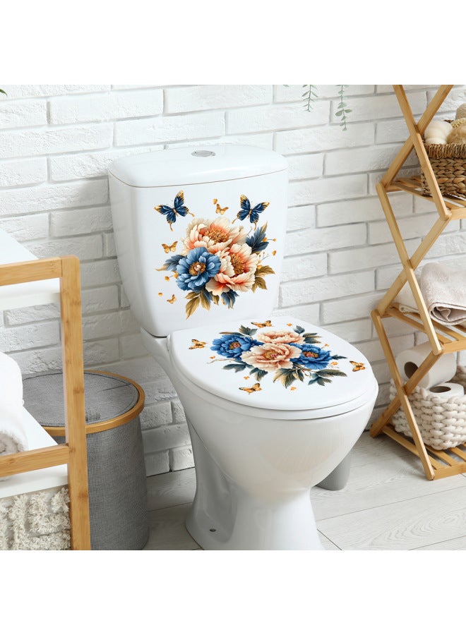 3D Embossed Peony & Butterfly Toilet Sticker, Waterproof Removable Bathroom Decor Decal - Image 4
