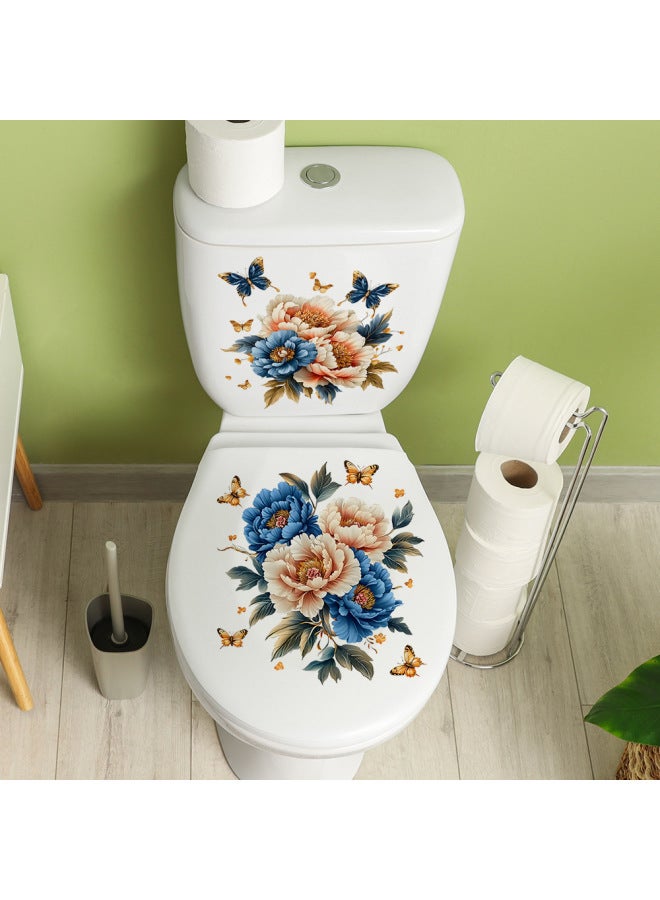 3D Embossed Peony & Butterfly Toilet Sticker, Waterproof Removable Bathroom Decor Decal - Image 5