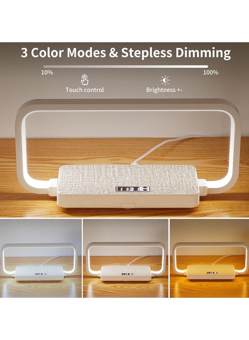 SYOSI Bedside Lamp, Touch Lamps with Wireless Charger & USB Charging Port, Table Lamp with Clock, Bedroom Lamp with Phone Holder, Dimmable Desk Lamp, 3 Color Modes, Wooden Light for Bedroom - Image 5