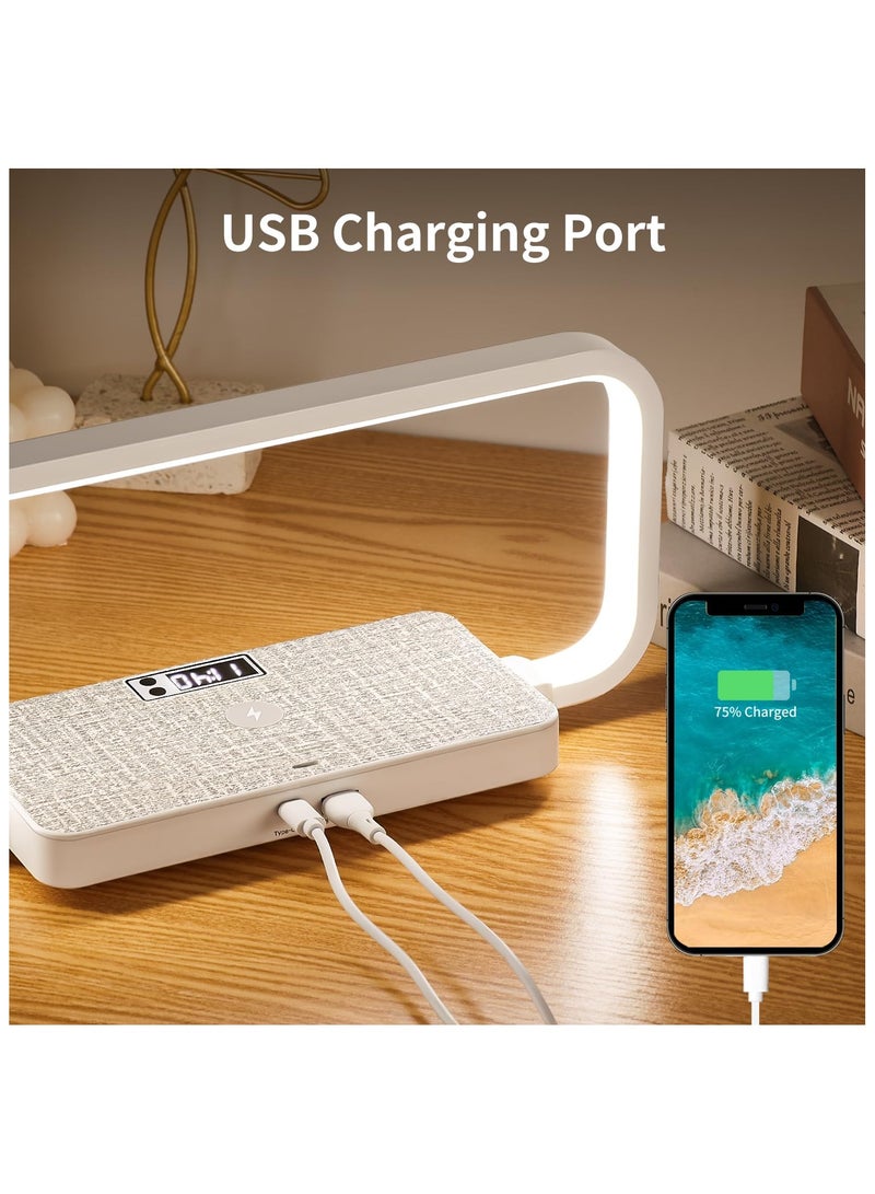 SYOSI Bedside Lamp, Touch Lamps with Wireless Charger & USB Charging Port, Table Lamp with Clock, Bedroom Lamp with Phone Holder, Dimmable Desk Lamp, 3 Color Modes, Wooden Light for Bedroom - Image 3