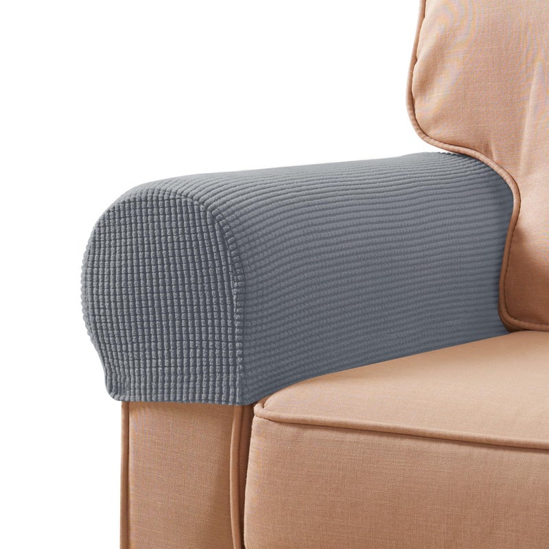 SUBRTEX Stretch Couch Arm Covers Set of 2, Checkered Sofa Arm Slipcovers, Anti-Slip Armrest Covers for Recliner and Armchairs, Pet Proof, High Stretchy, Hook & Loop Tape, Light Gray - Image 1